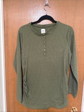 GAP Maternity Olive Green Long Sleeve Henley Top with Button Front